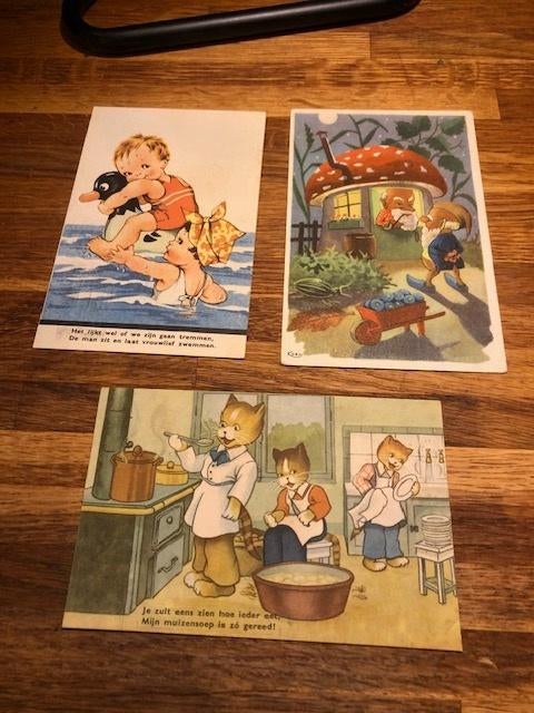 3 oude (kinder) ansichtkaarten / gelopen 1949 en 1952, Verzamelen, Ophalen of Verzenden, 1940 tot 1960