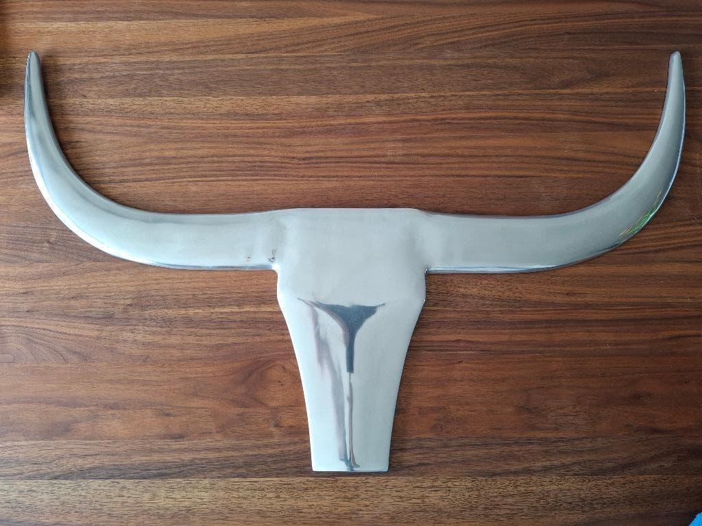 Metalen stierenkop, Ophalen, Metaal, Zilver, Zo goed als nieuw