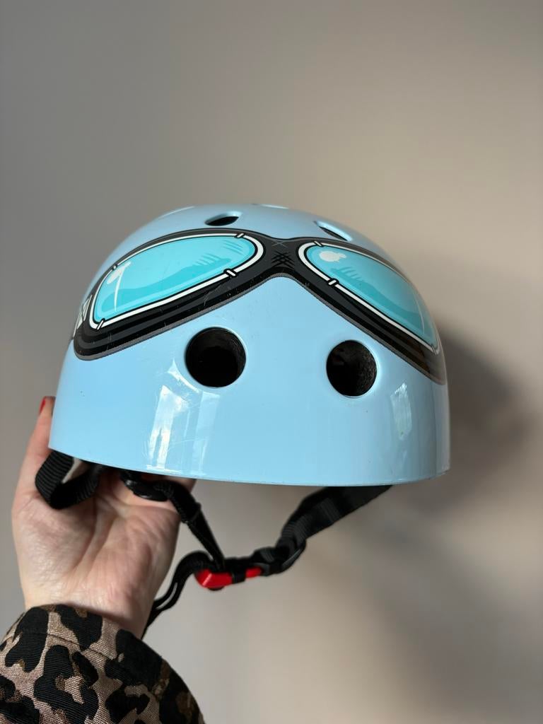 Kiddimoto Fietshelm Blauw Pilotenbril Design (mt 48-53), Ophalen, Gebruikt, Overige maten, Jongen of Meisje