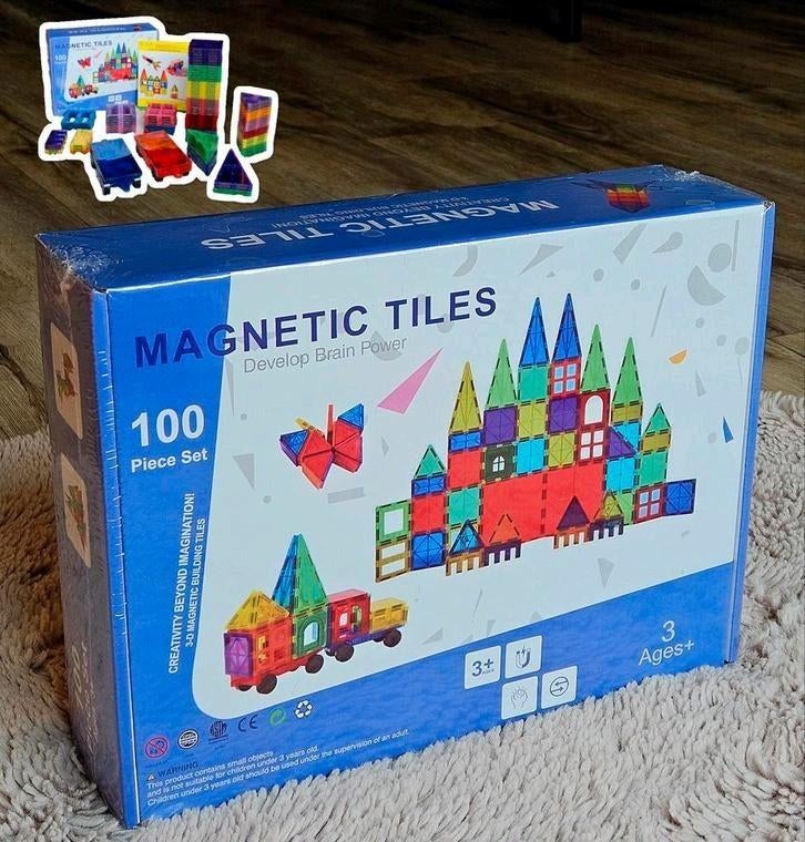 Magnetic Tiles | 100 delig | 2 auto's | Nieuw | 7,5 x 7,5 cm, Kinderen en Baby's, Stichting Servitium, Info@stichtingservitium.nl