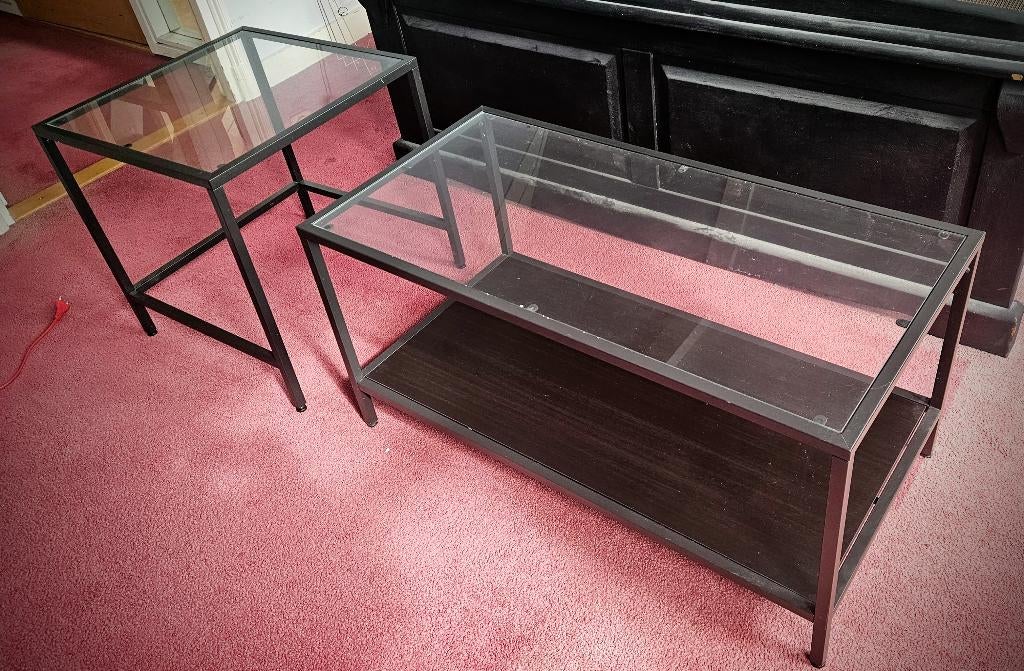 IKEA VITTSJÖ Salontafel Set – Zwart/Glas, Huis en Inrichting, Tafels | Salontafels, Ophalen, 50 tot 100 cm, Zo goed als nieuw