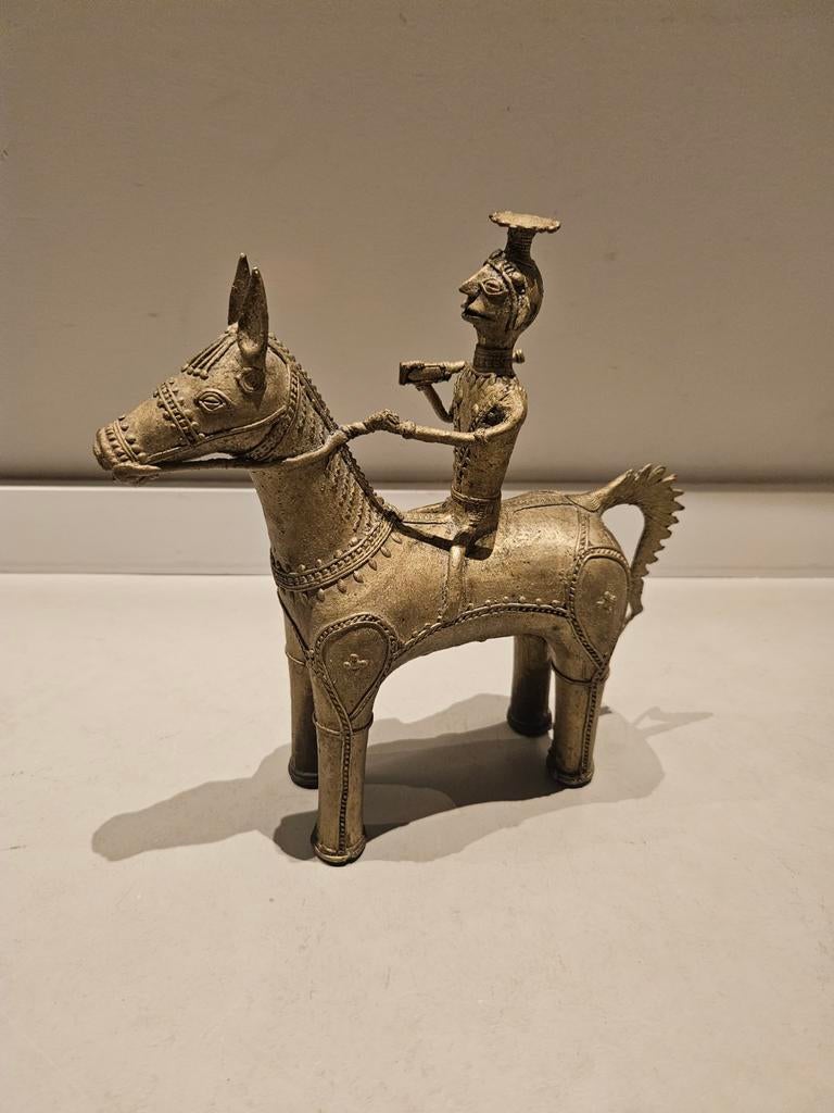 Bastar tribale kunst Dhorka messing paard en ruiter, Ophalen of Verzenden