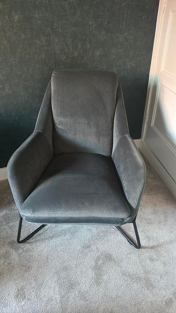 Fauteuil velvet groen/blauw, Ophalen, 75 tot 100 cm, Zo goed als nieuw, Stof
