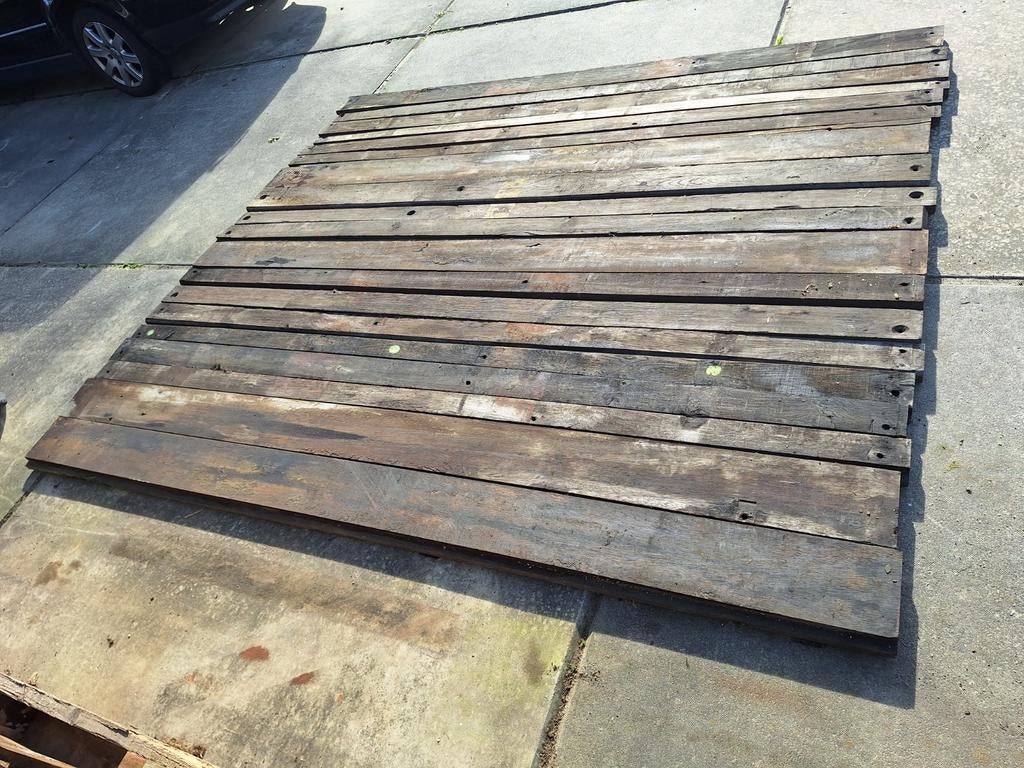 Oude eikenhouten balken, 2,65m lang, totaal 6 m2,  tafel  ed, Doe-het-zelf en Verbouw, Hout en Planken, Ophalen, Gebruikt, 25 tot 50 mm