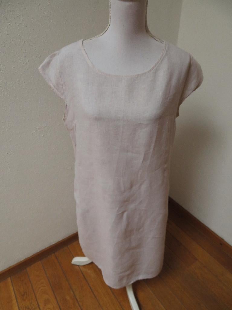 Z99 MADE IN ITALY linnen jurk beige M 38/40, Maat 38/40 (M), Made in Italy, Beige, Ophalen of Verzenden