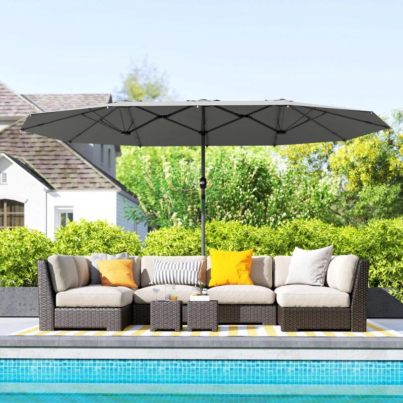 Outsunny Dubbelzijdige parasol 436 x 260 cm Donkergrijs, Ophalen, Nieuw, Meer dan 4 meter, Stokparasol