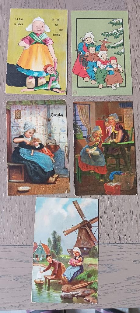 5 antieke ansichtkaarten klederdrachten, Ophalen of Verzenden, Voor 1920, Klederdracht