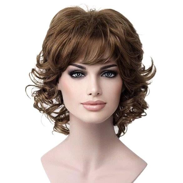 Moderne pruik kort krullend haar lichtbruin as-blond kleur 1, Ophalen, Nieuw, Pruik of Haarverlenging