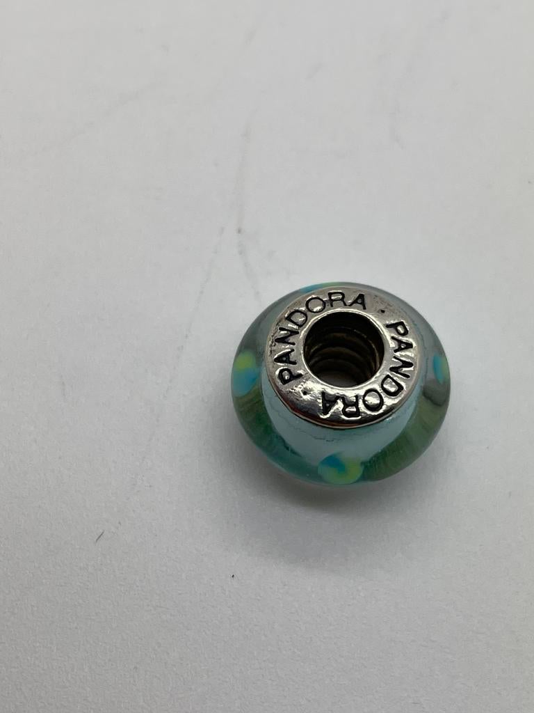 D379 Pandora zilveren glaskraal mintgroen, Pandora, Ophalen of Verzenden, X, Zilver