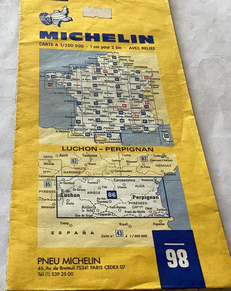 Landkaart luchon perpignan uit 1978, Frankrijk, Ophalen of Verzenden, 1800 tot 2000, Landkaart