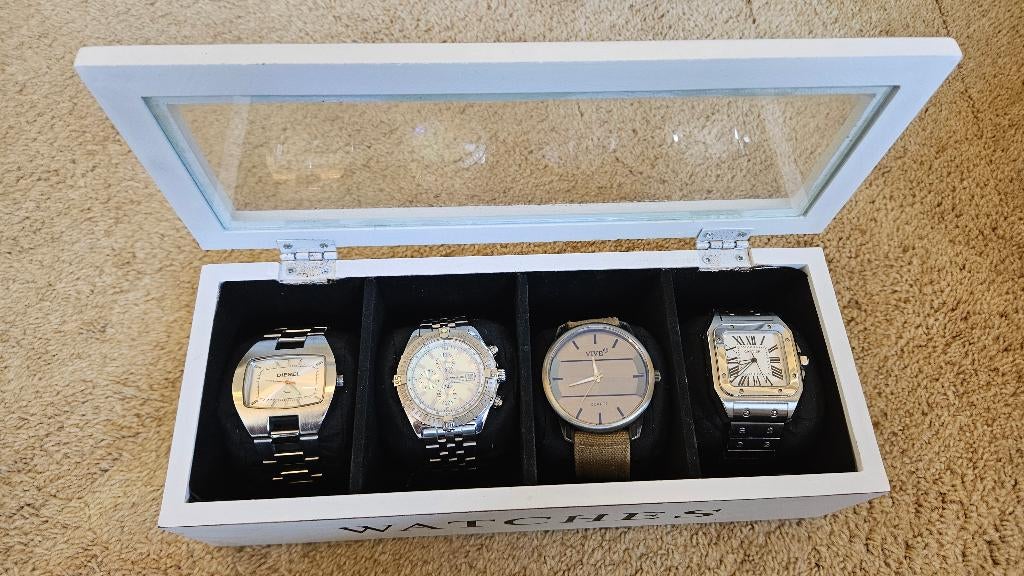 Horlogedoos voor 4 horloges, Sieraden, Tassen en Uiterlijk, Horloges | Heren, Ophalen, Zo goed als nieuw, Overige merken