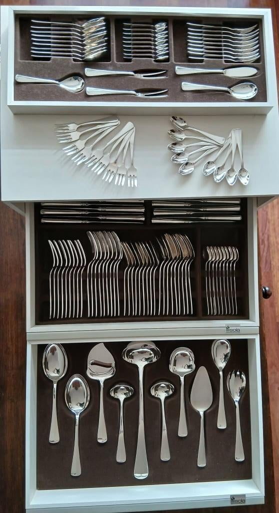 SOLA 100, Haags Lofje, verzilverd, 123 delig. Z.G.A.N.!!, Ophalen, Zo goed als nieuw, Vaatwasserbestendig, Zilver