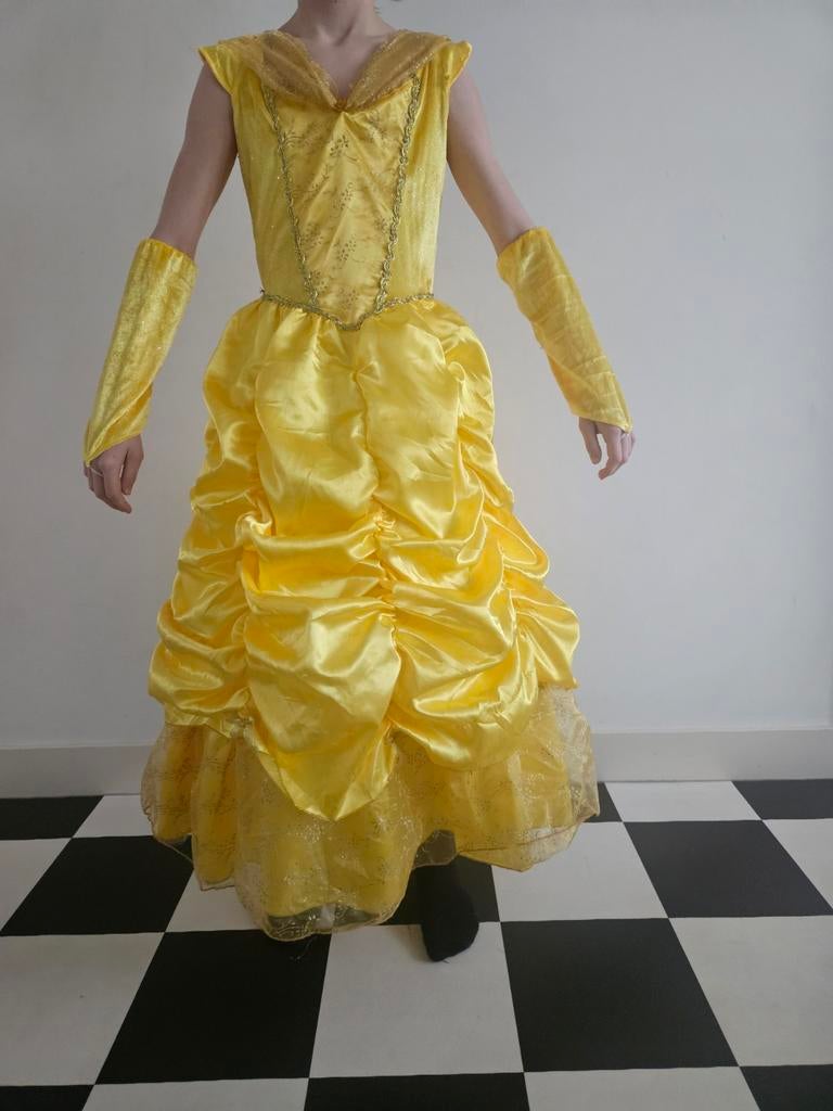 Carnaval jurk Belle maat 140, Kinderen en Baby's, Carnavalskleding en Verkleedspullen, Ophalen, Zo goed als nieuw, 134 t/m 140