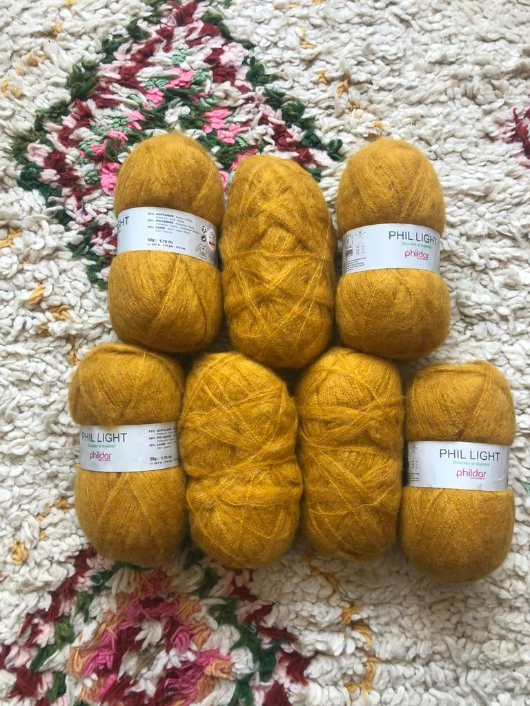 7 bollen okergele wol Phildar, Ophalen of Verzenden, Nieuw, Breien of Haken, Wol of Garen