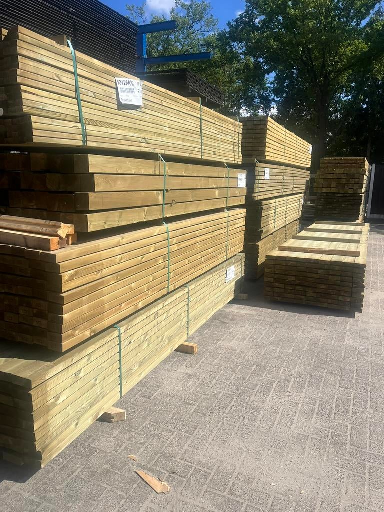 Grenen tuinhout geïmpregneerd balken planken palen, Doe-het-zelf en Verbouw, Hout en Planken, Geïmpregneerd, Grenen, Nieuw, Ophalen of Verzenden