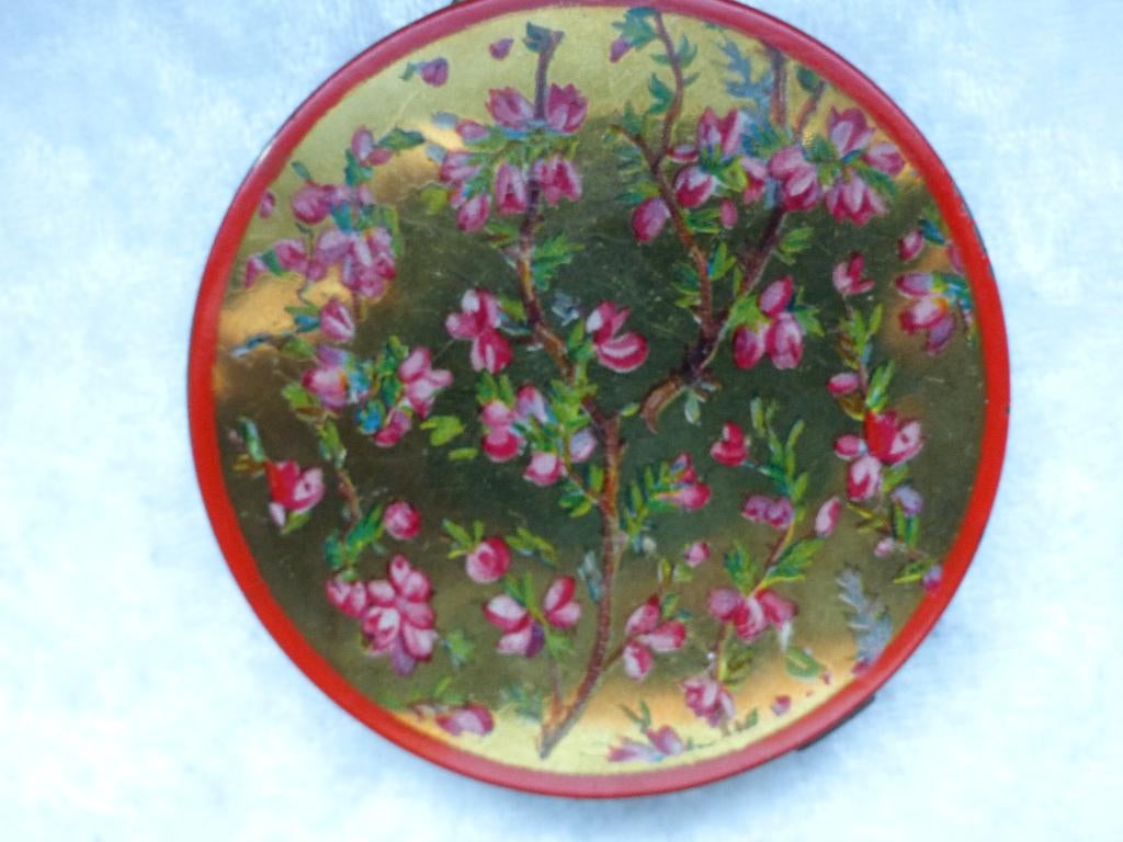 Mooie Oude Goudkleurige Poederdoos met Bloesemtakken - 50e, Ophalen of Verzenden