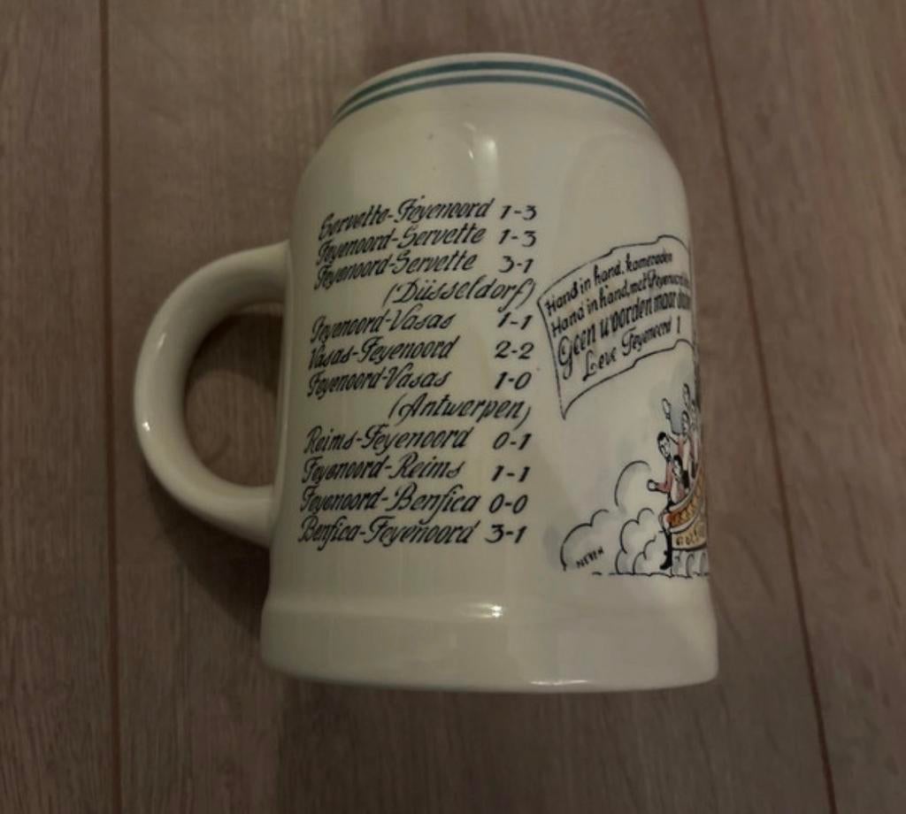 Feyenoord Bierpul met Wedstrijdresultaten, Ophalen of Verzenden, Gebruikt