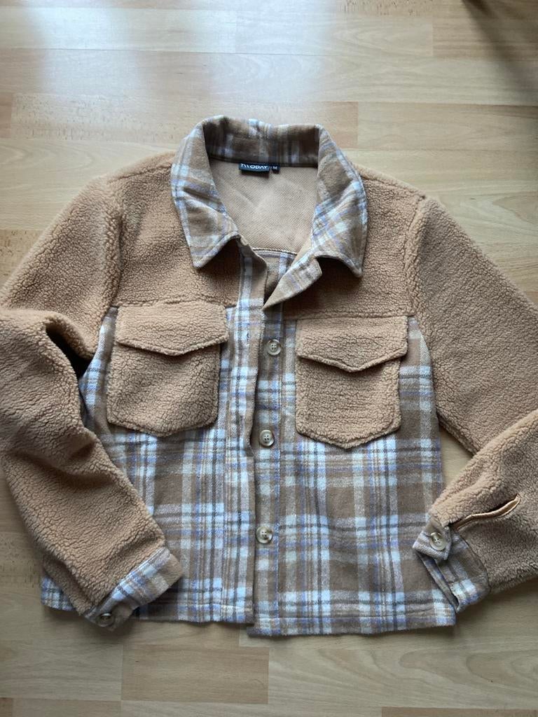 Bruin Teddy Fleece trui met Ruitpatroon - Maat M, Ophalen of Verzenden, Zo goed als nieuw, Maat 38/40 (M), Bruin