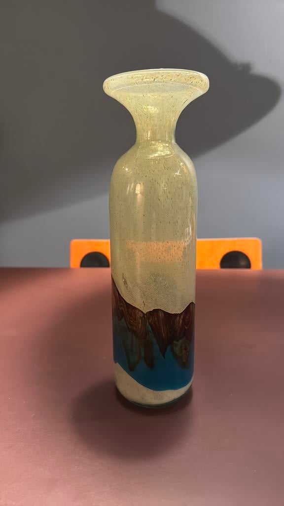 Vintage Mdina vaas Sand & Sea bruin/blauw inscriptie.578, Ophalen of Verzenden