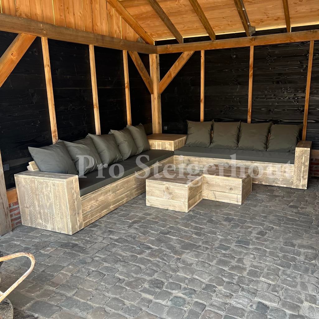 Steigerhout Loungeset Loungebank Hoekbank Tuinbank Tuinset, Tuin en Terras, Steigerhout, Nieuw, Ophalen of Verzenden, Eettafel