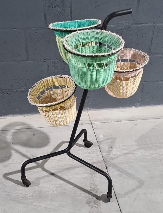 Fifties plantenstandaard, planter, rolwagentje., Antiek en Kunst, Curiosa en Brocante, Ophalen