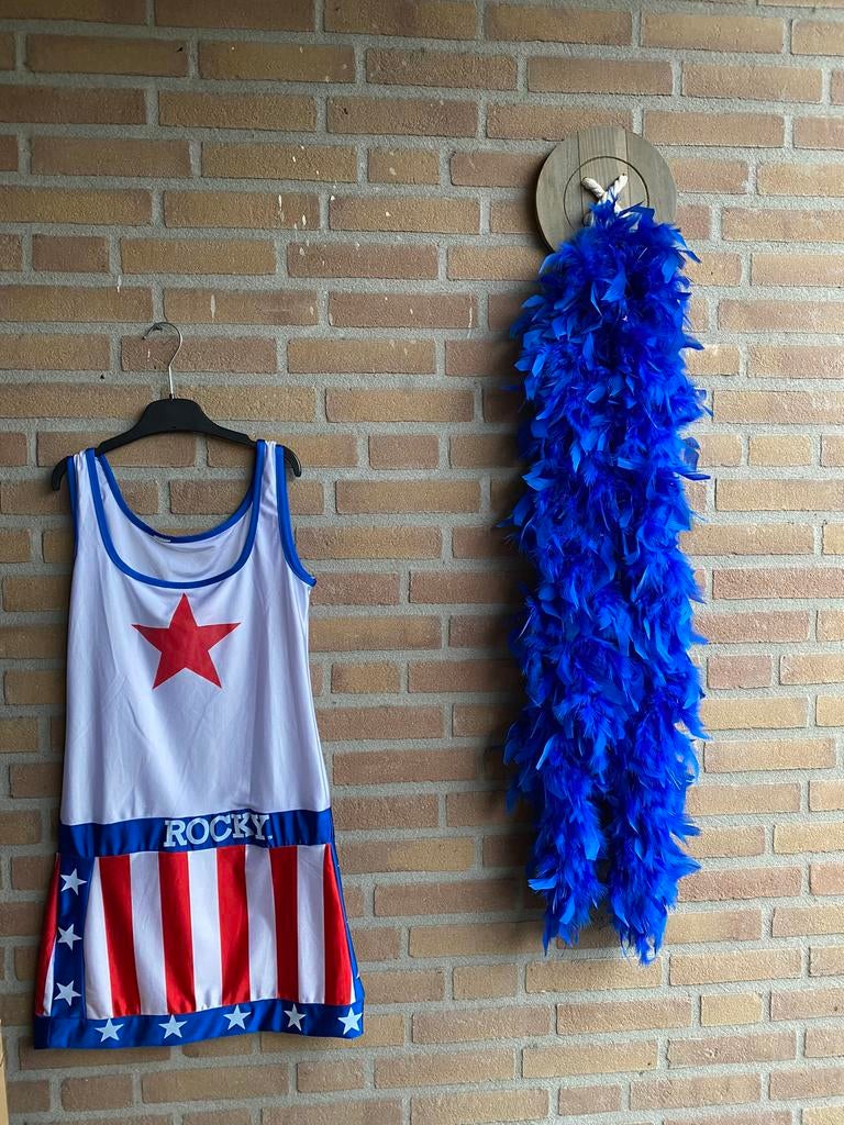 Carnaval rocky jurkje met boa, Maat 38/40 (M), Carnaval, Nieuw, Ophalen of Verzenden