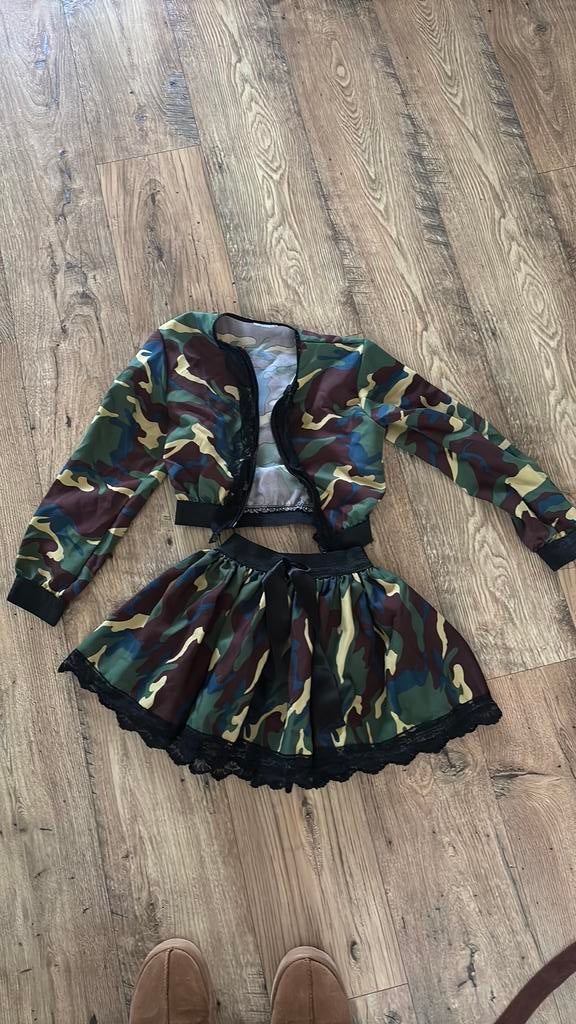 Carnaval Leger rokje en bomberjack maat 164, Ophalen of Verzenden, Zo goed als nieuw, 158 t/m 164, Meisje