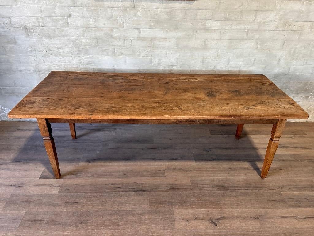 Boerentafel met 1 lade - 232 x 96,5 cm + 77 cm hoog, Gebruikt, Eikenhout, 200 cm of meer, Vijf personen of meer