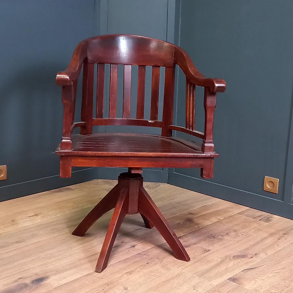 Mahoniehouten bureaustoel met draaifunctie, Ophalen of Verzenden