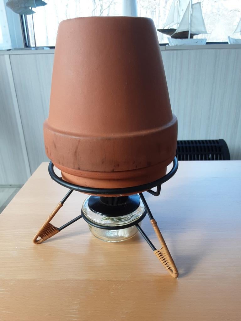 Bloempot kacheltje met spiritusbrander, Witgoed en Apparatuur, Ophalen, Fondueset