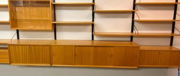 Poul Cadovius vintage wandmeubel van teak hout, Gebruikt, Ophalen of Verzenden, 200 cm of meer, Met lade(s)