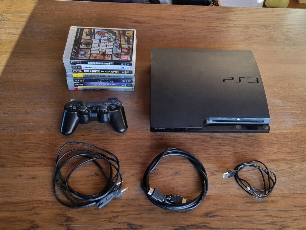 PS3 Slim met controller en games, Gebruikt, Ophalen of Verzenden, Met harde schijf, 120 GB