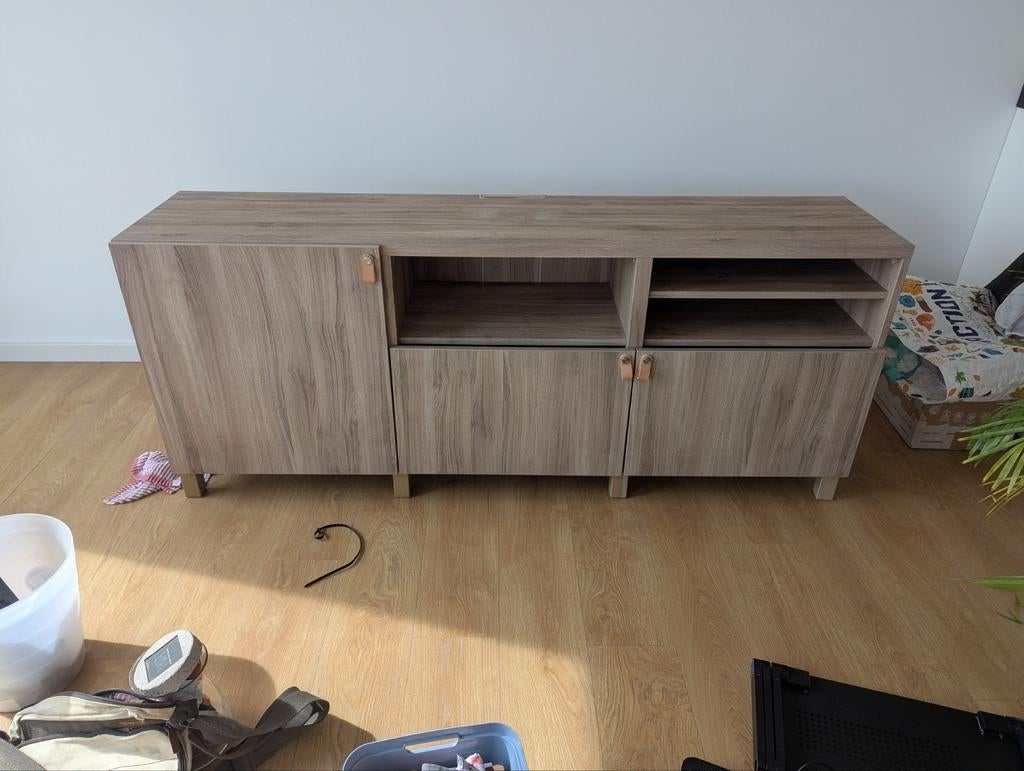 IKEA BESTÅ TV-meubel walnootlook/grijs met 3 deuren, Ophalen