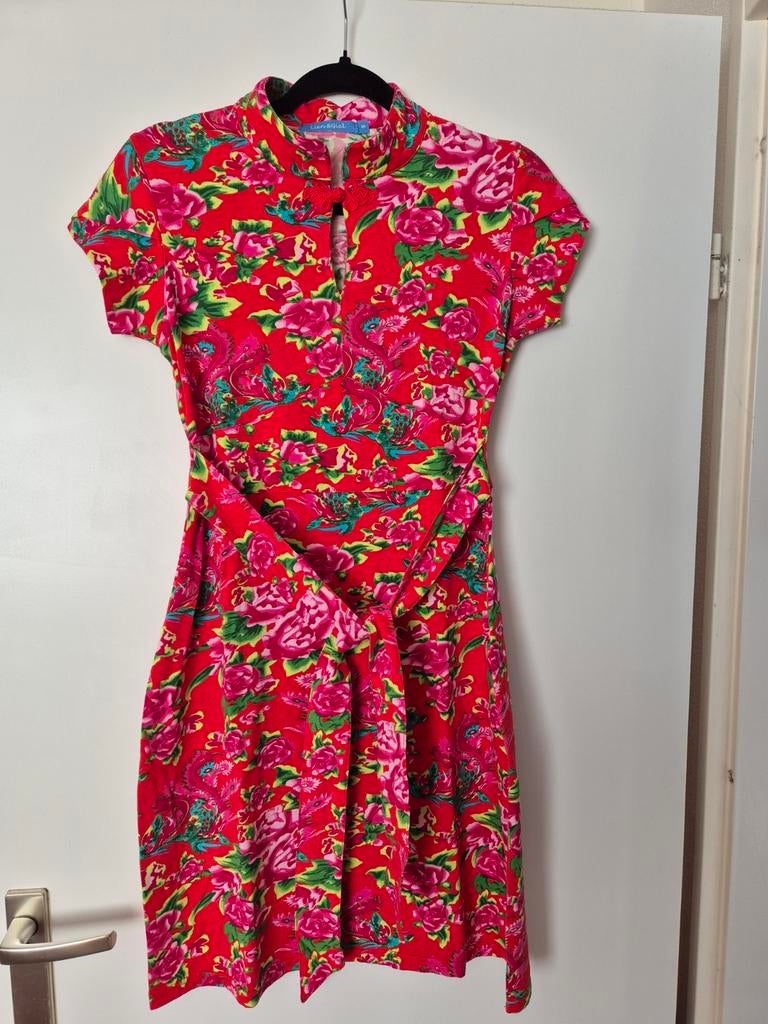 Lien & Giel jurk rood met bloemmotief maat S, Ophalen of Verzenden
