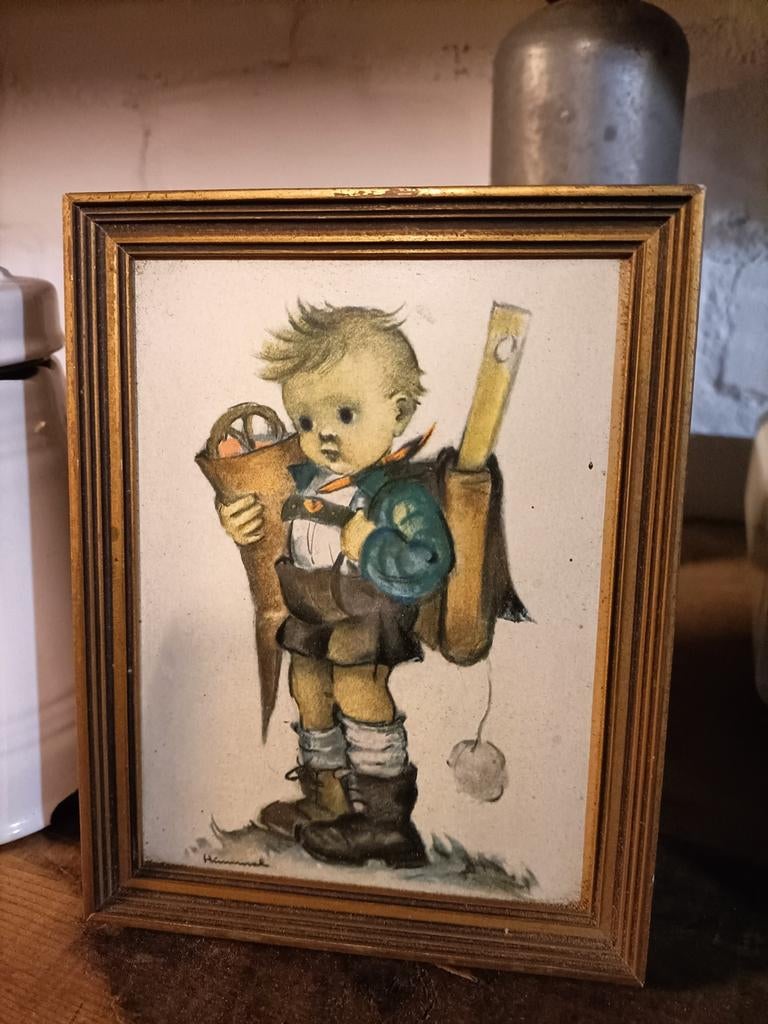 Antiek Hummel schilderijtje. Vintage., Antiek en Kunst, Kunst | Schilderijen | Klassiek, Ophalen