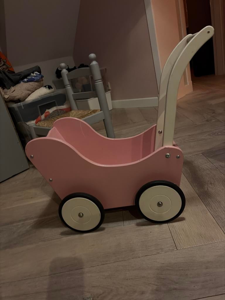 Roze houten poppenwagen, Ophalen, Gebruikt, Overige typen
