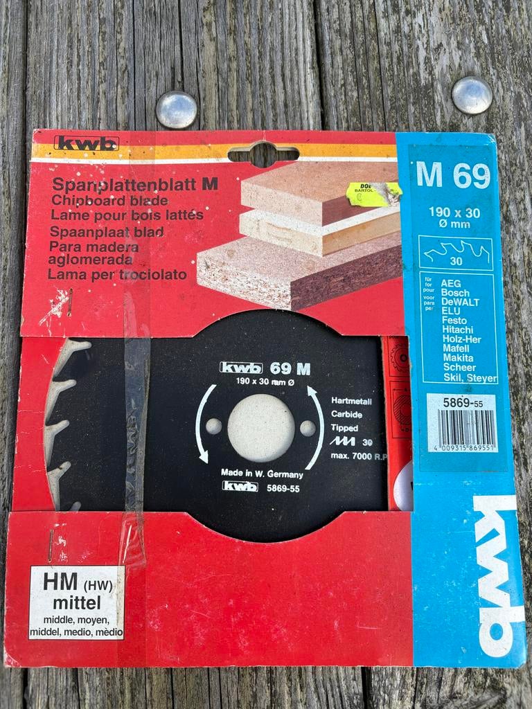 KWB Cirkelzaagblad 190x30 mm voor Spaanplaat - Nieuw, Ophalen, Nieuw, Cirkelzaag, 30 tot 70 mm
