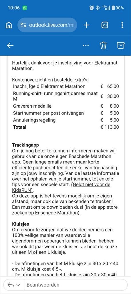 Ticket hele marathon Enschede incl medaille graveren+shirt M, Eén persoon