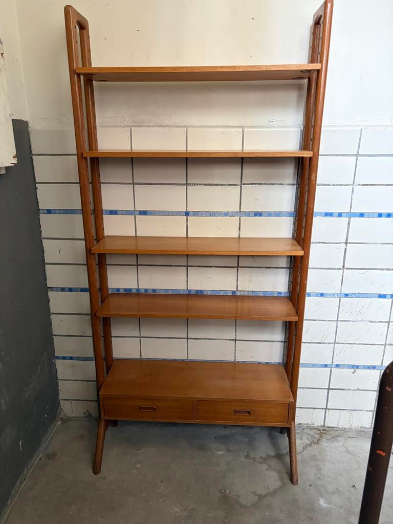 Vintage scandinavisch wandrek roomdivider, Ophalen, Met plank(en), Gebruikt, Teakhout