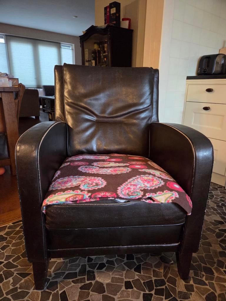 Bruin leren stoel, Ophalen, Gebruikt, Minder dan 75 cm, Leer