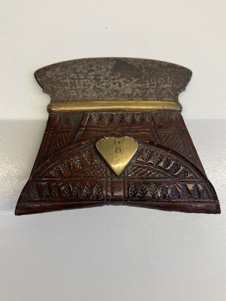 Antiek Hand Mes Nederlands-Indië 1920 met Lederen Schede, Ophalen of Verzenden