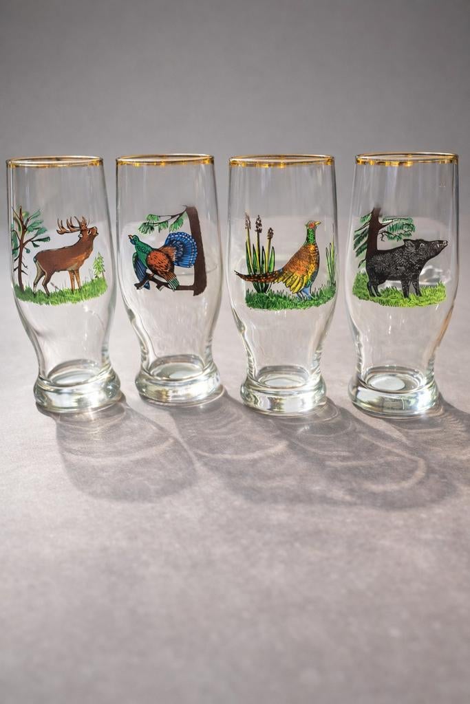 Vintage Hubertus Bierglazen – Set met Wildmotieven, Antiek en Kunst, Ophalen of Verzenden