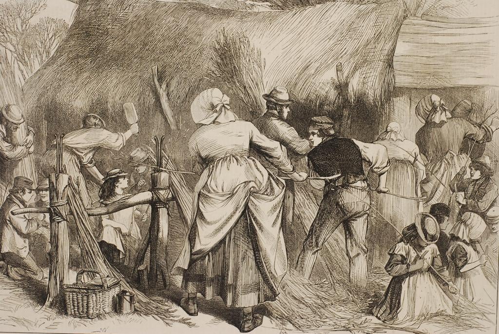 Het rietdekken van een huis - Antieke illustratie (1872), Verzenden, Voor 1940, Zo goed als nieuw