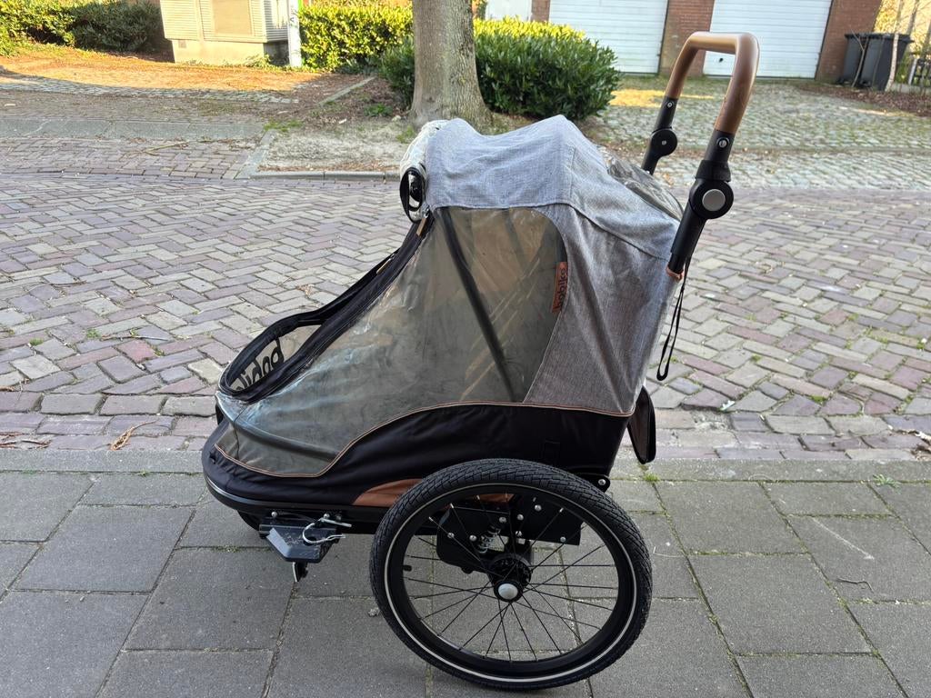 Bobike 2-in-1 fietskar en wandelwagen - zwart/bruin, Ophalen, Opvouwbaar, 20 tot 40 kg, Zo goed als nieuw