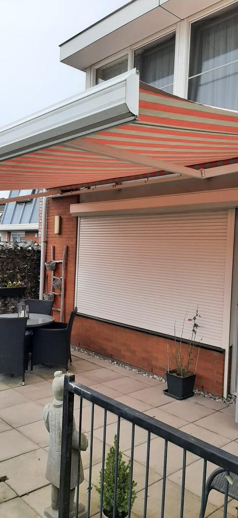 Elektrisch zonnescherm 5,85 breed * 3,50 uitval, Tuin en Terras, Ophalen, Gebruikt, 450 cm of meer, Elektrisch