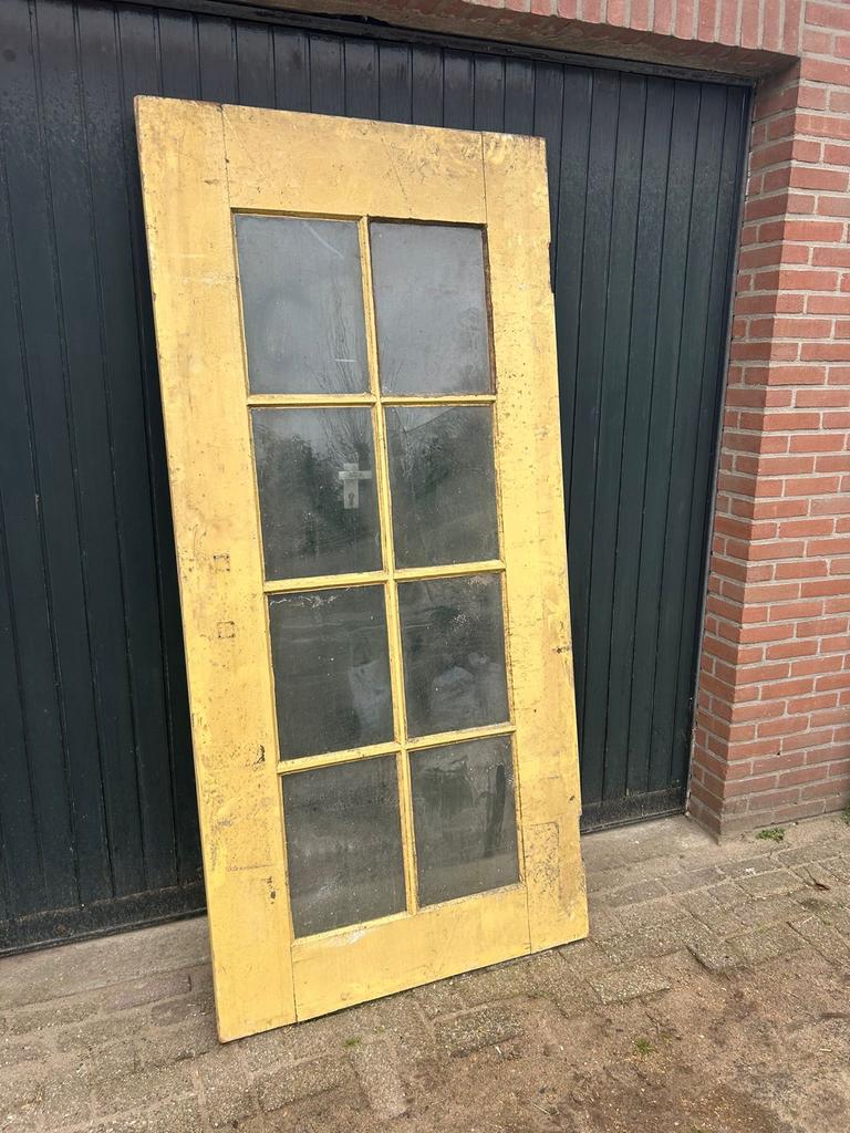 Oude deur met glas, Doe-het-zelf en Verbouw, Deuren en Horren, Ophalen, Gebruikt, 80 tot 100 cm, Binnendeur