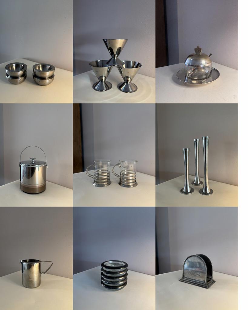 Vintage Lot RVS chroom zilverkleurig metaal serviesset, Verzenden