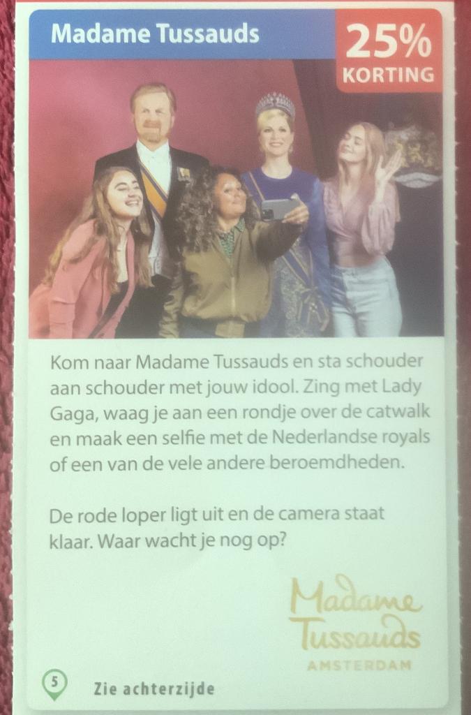 Madame Tussauds Amsterdam Voordeelbon, Drie personen of meer, Museumbon
