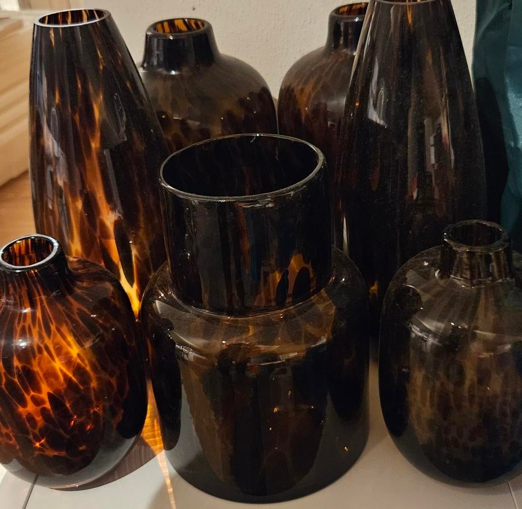 prachtige vazenset in 1 koop voor maar € 35,00 in 1 koop, Ophalen, Overige kleuren, Minder dan 50 cm, Glas