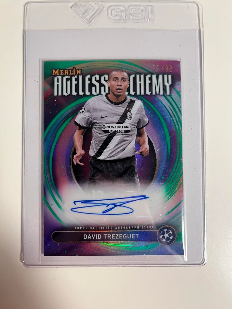 David Trezeguet green auto /99 (topps merlin, Juventus), Ophalen of Verzenden, Zo goed als nieuw, Plaatje